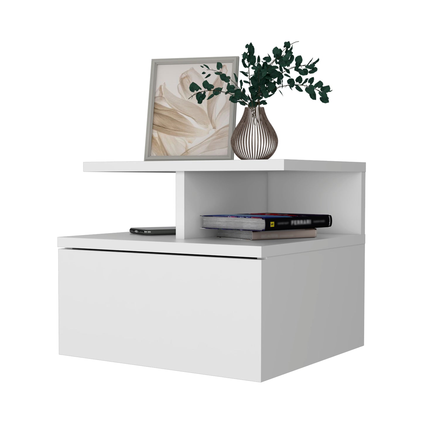 White Floating Nightstand with One Drawer for Bedroom