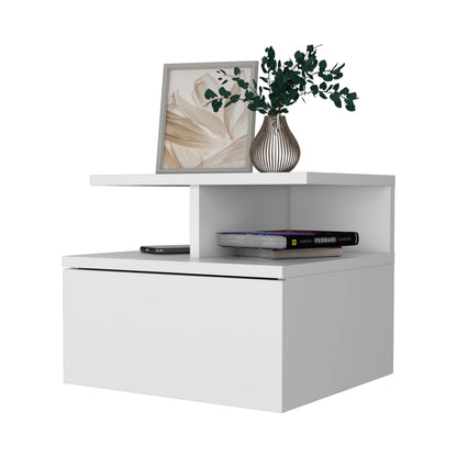 White Floating Nightstand with One Drawer for Bedroom