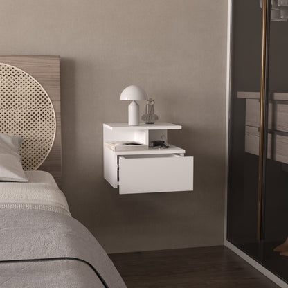 White Floating Nightstand with One Drawer for Bedroom