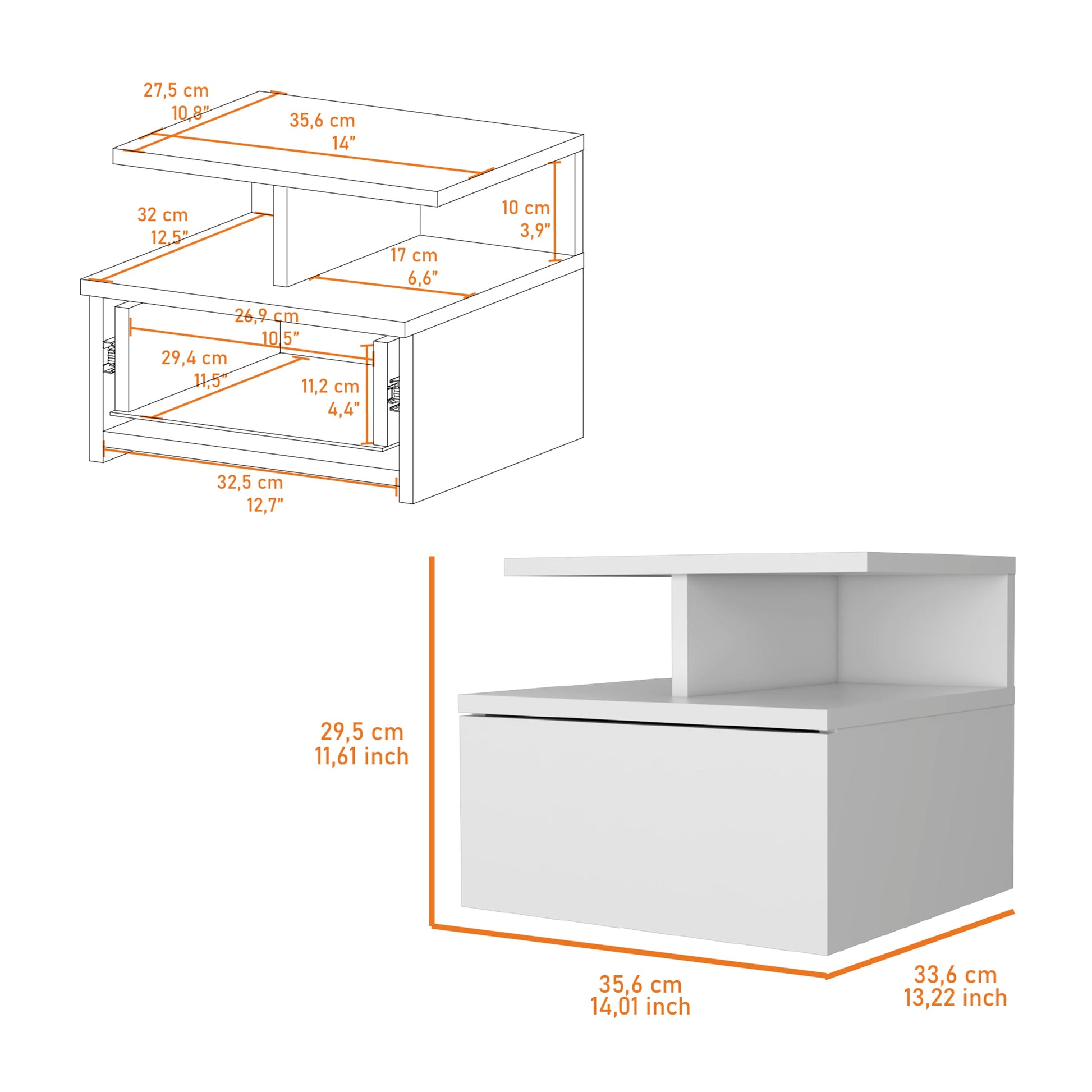 White Floating Nightstand with One Drawer for Bedroom