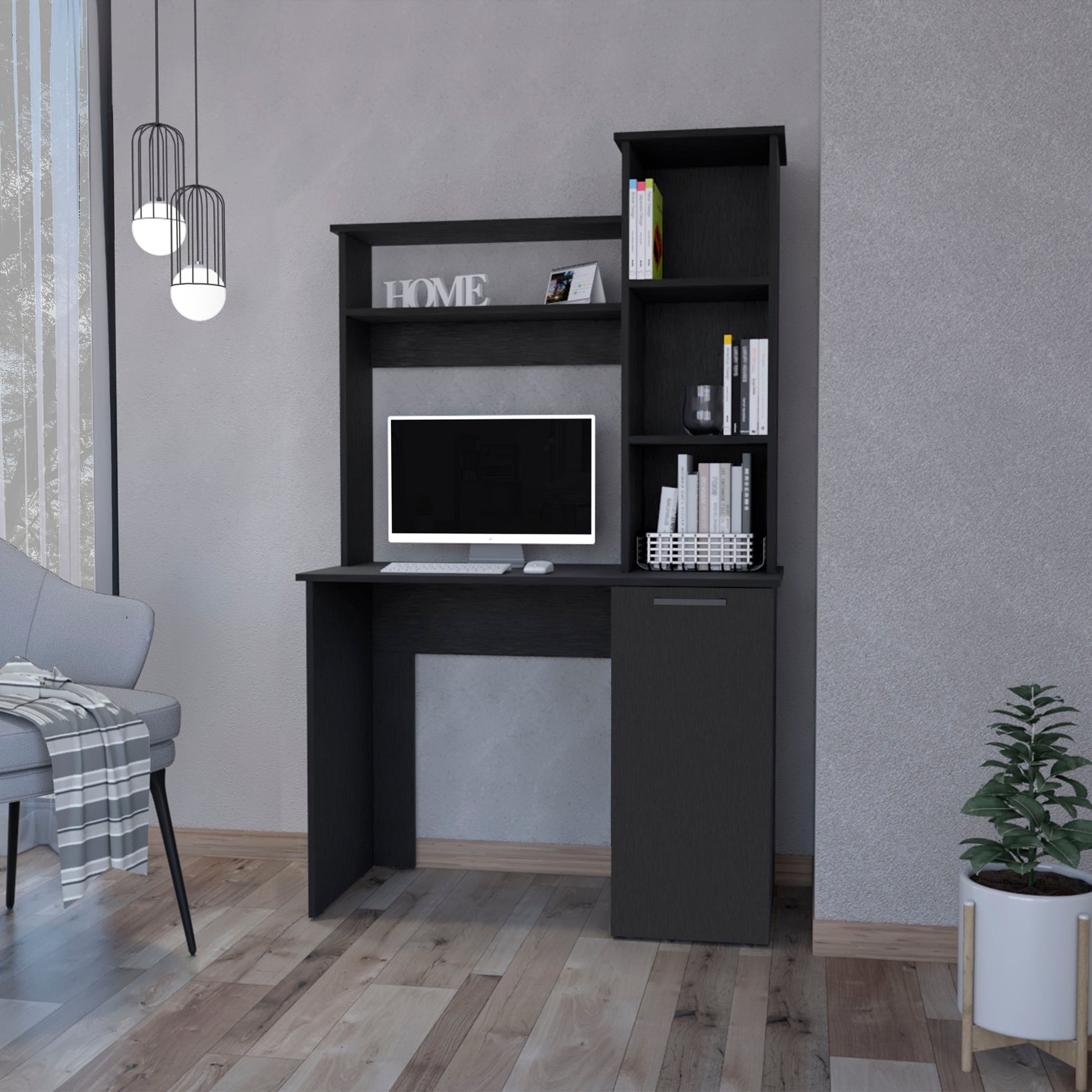Wenge 3-Tier Storage Shelves Computer Desk - Office Desk