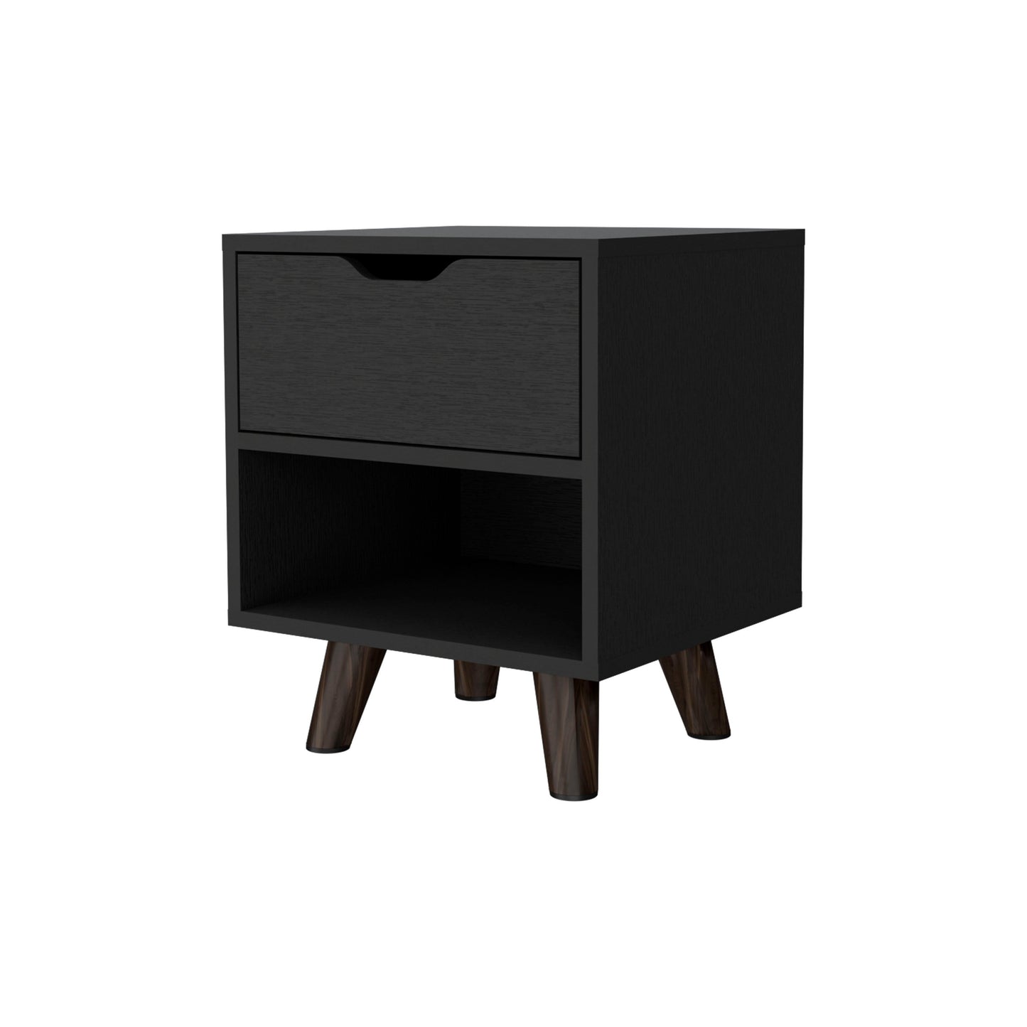 Wenge 1-Open Storage Shelf Nightstand - Black Finish