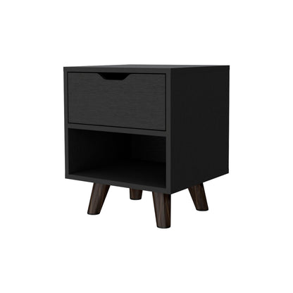 Wenge 1-Open Storage Shelf Nightstand - Black Finish