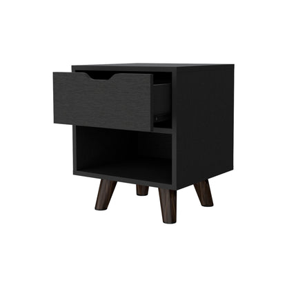 Wenge 1-Open Storage Shelf Nightstand - Black Finish
