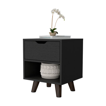 Wenge 1-Open Storage Shelf Nightstand - Black Finish
