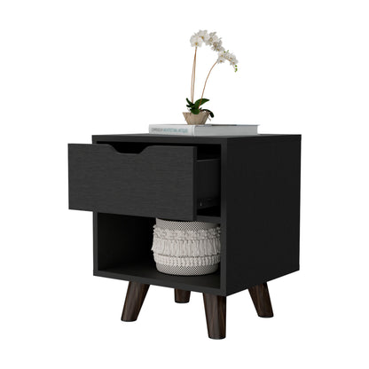 Wenge 1-Open Storage Shelf Nightstand - Black Finish