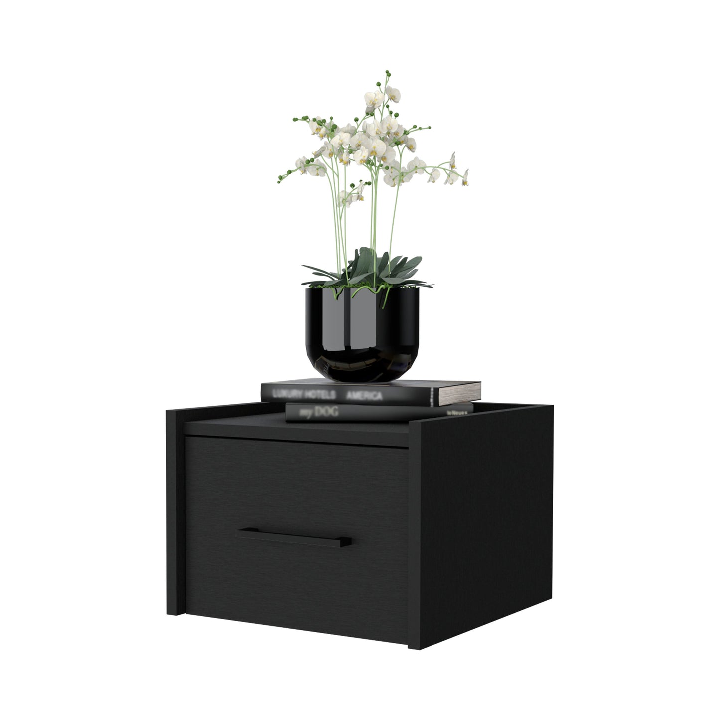 Wenge Floating Nightstand with One Drawer for Bedroom