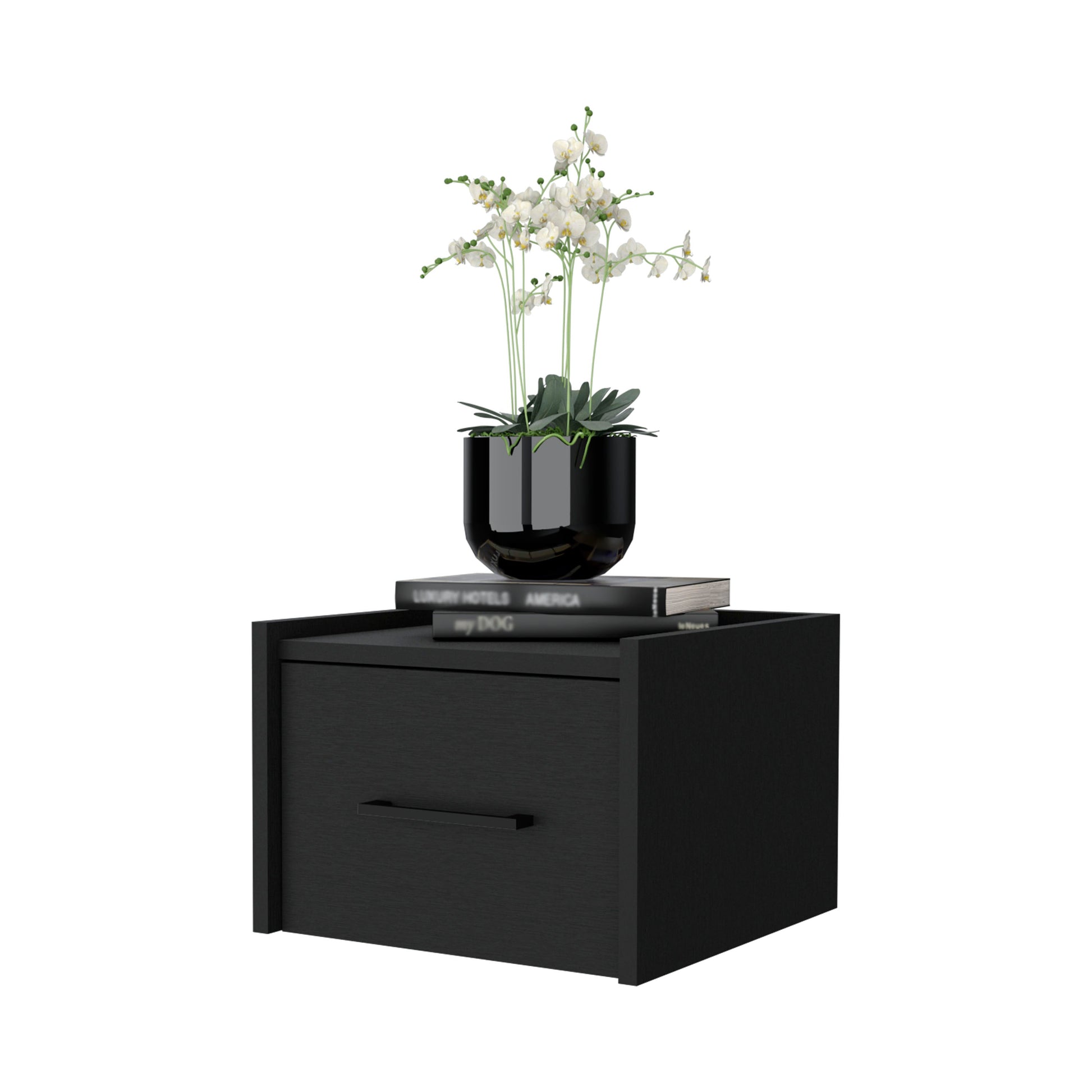 Wenge Floating Nightstand with One Drawer for Bedroom