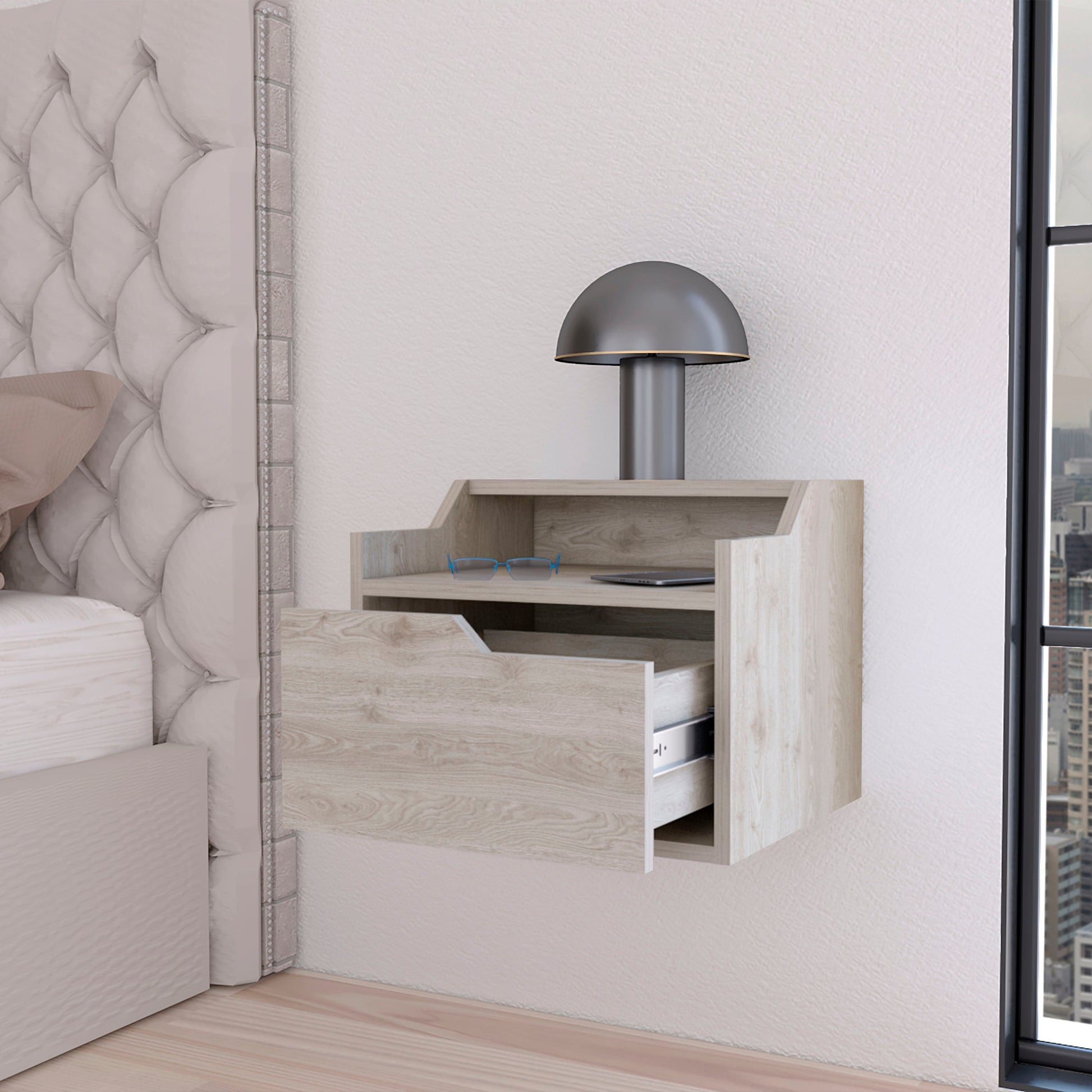 Light Gray Dual-Shelf Nightstand - Easy Assembly for Bedroom