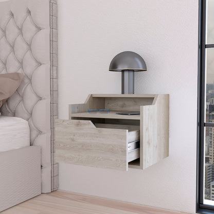 Light Gray Dual-Shelf Nightstand - Easy Assembly for Bedroom