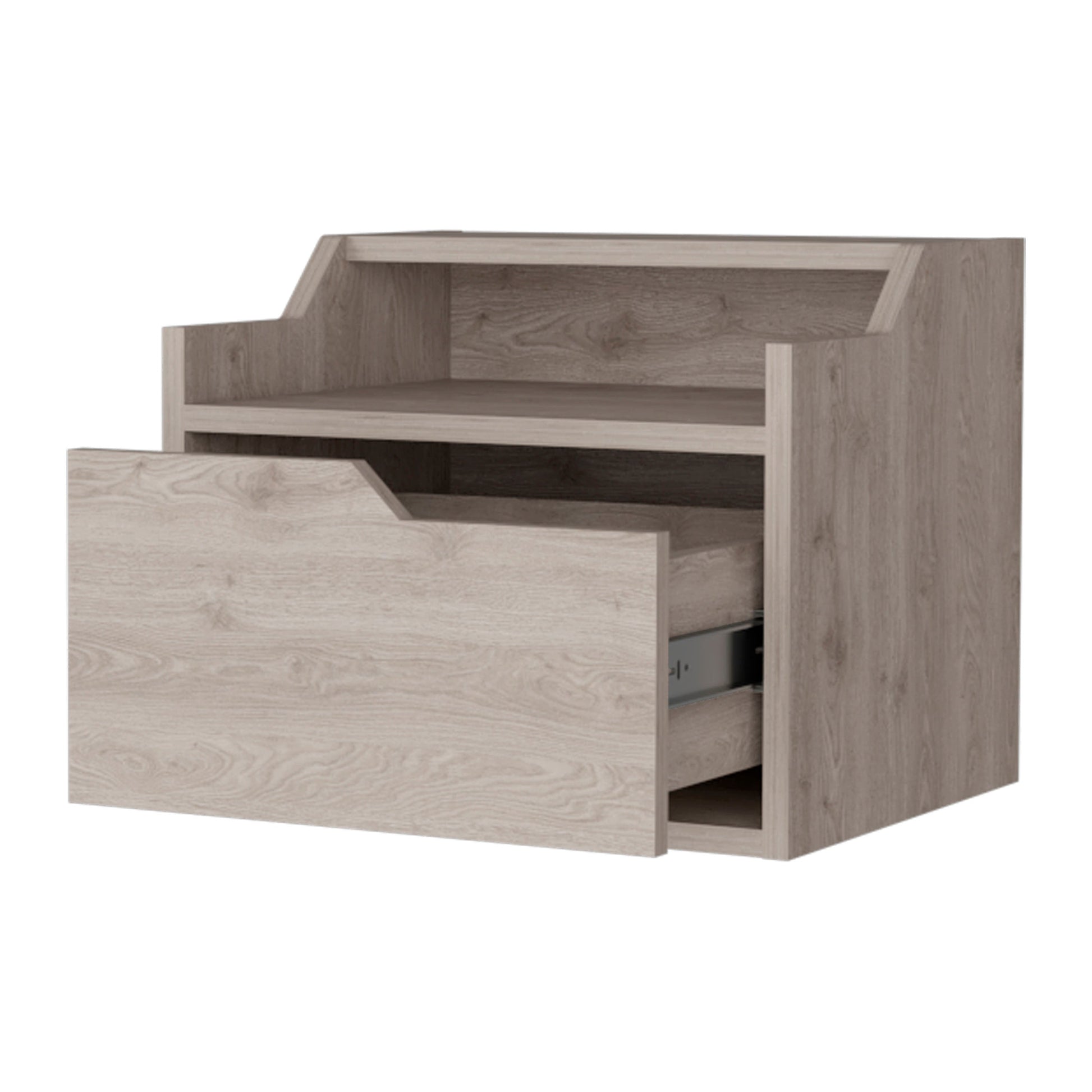 Light Gray Dual-Shelf Nightstand - Easy Assembly for Bedroom