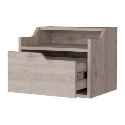 Light Gray Dual-Shelf Nightstand - Easy Assembly for Bedroom