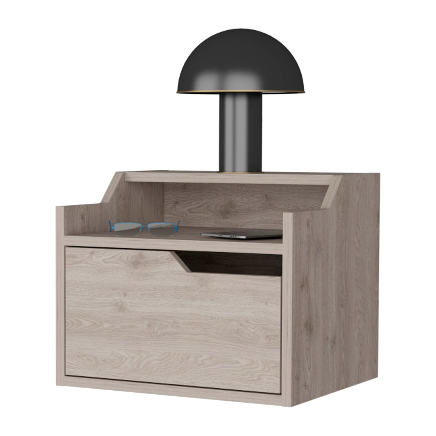 Light Gray Dual-Shelf Nightstand - Easy Assembly for Bedroom