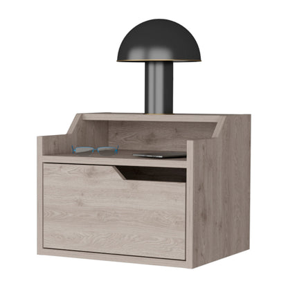 Light Gray Dual-Shelf Nightstand - Easy Assembly for Bedroom