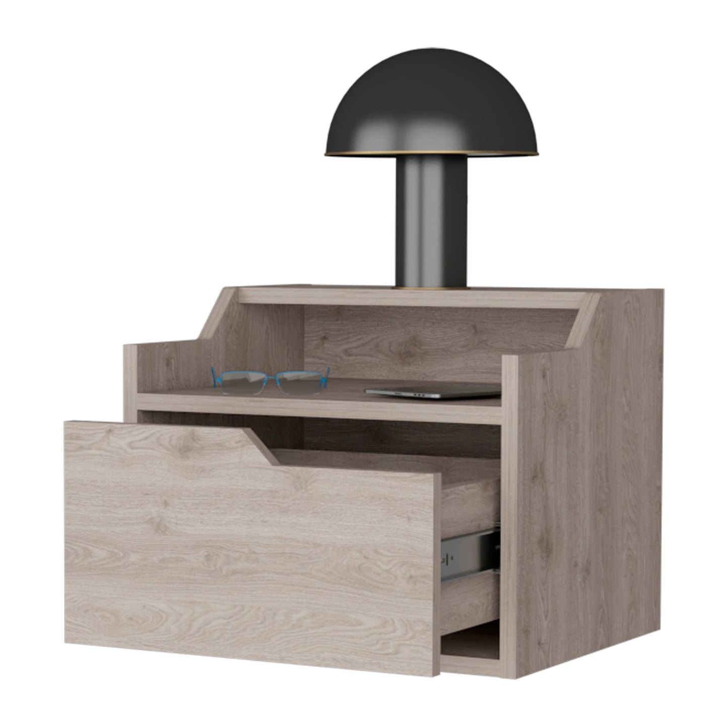 Light Gray Dual-Shelf Nightstand - Easy Assembly for Bedroom