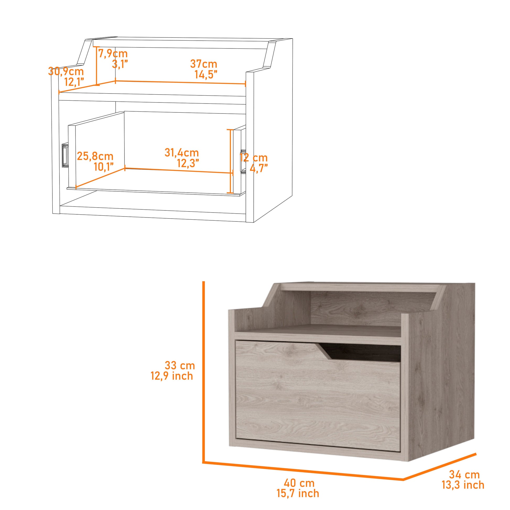 Light Gray Dual-Shelf Nightstand - Easy Assembly for Bedroom