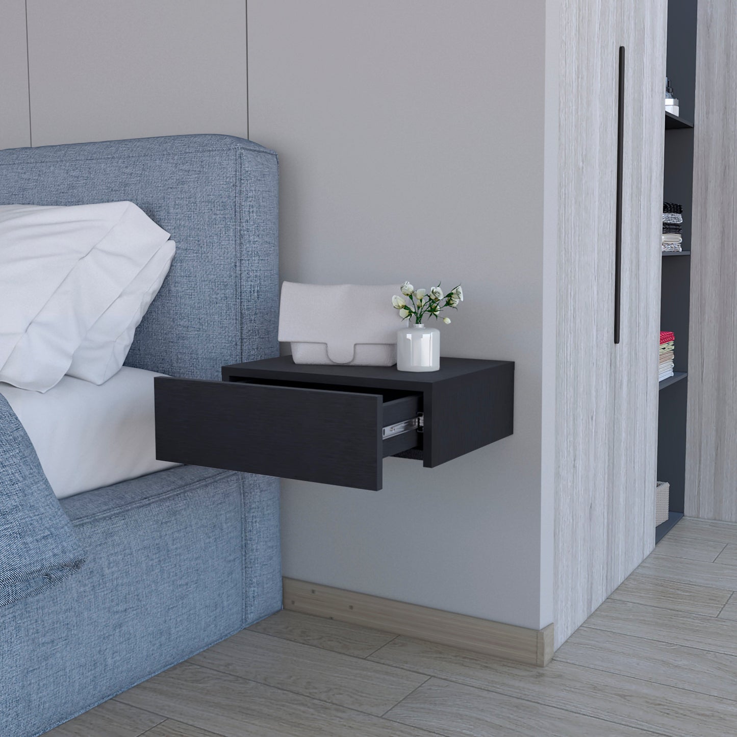 Wenge Wall-Mounted Floating Nightstand - Space Saving for Bedroom