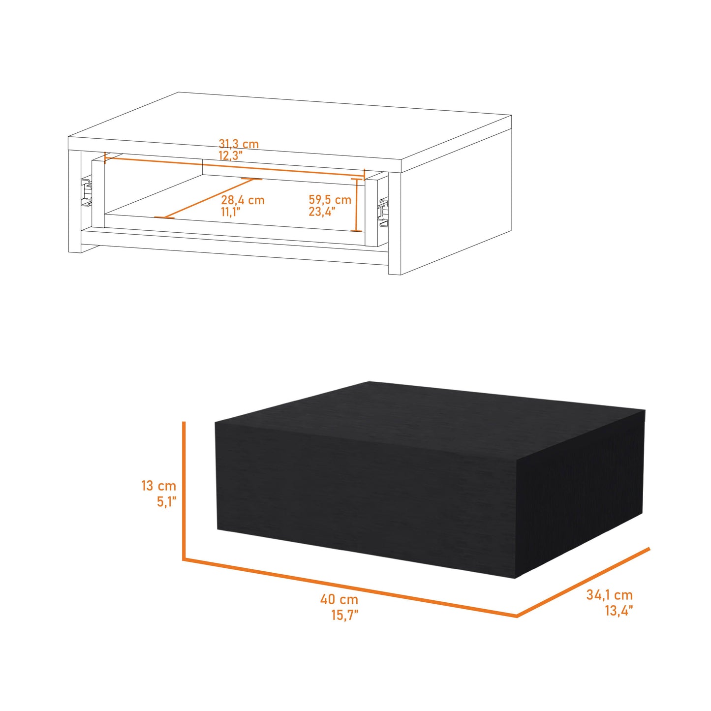Wenge Wall-Mounted Floating Nightstand - Space Saving for Bedroom