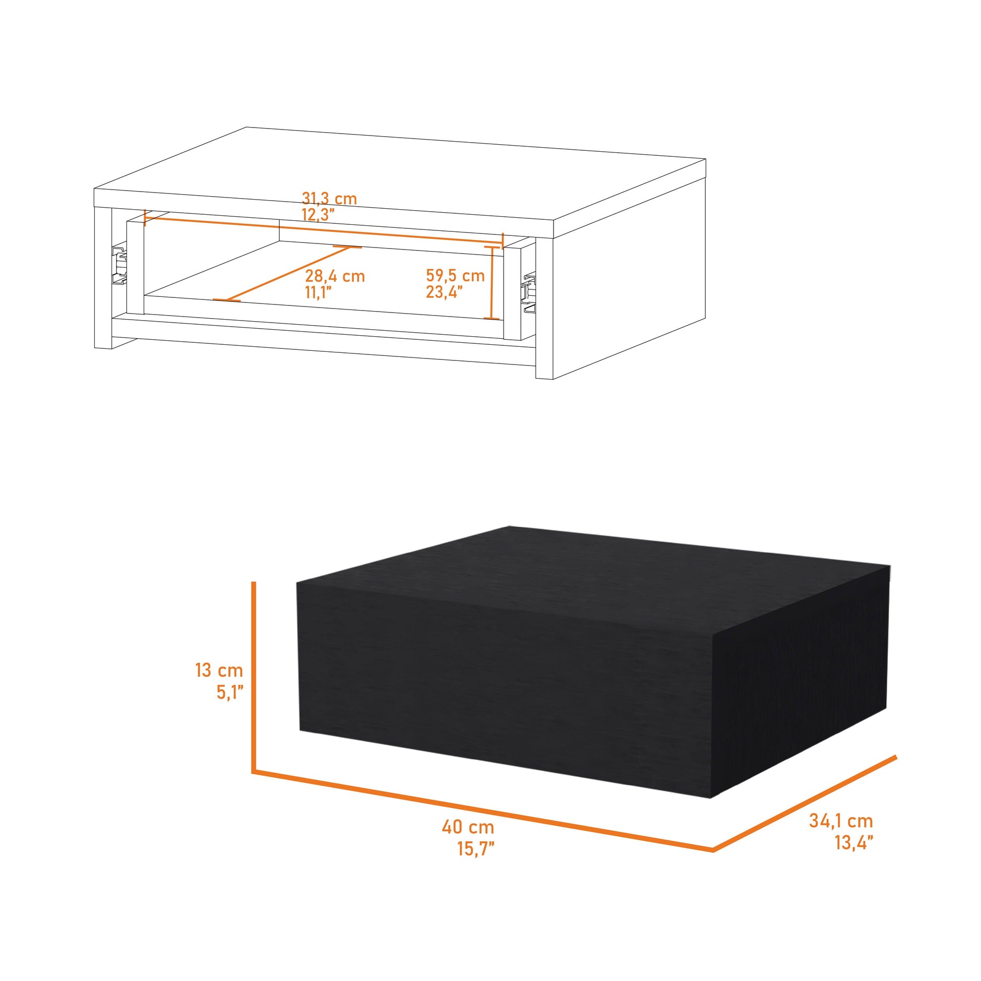 Wenge Wall-Mounted Floating Nightstand - Space Saving for Bedroom