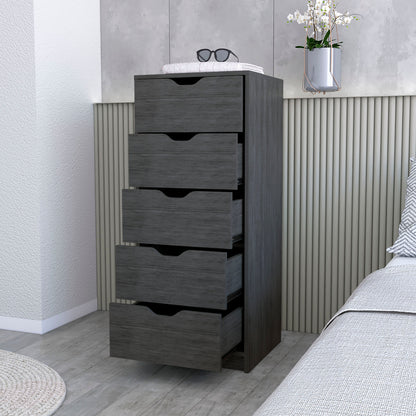 Smokey Oak 5 Narrow Drawer Dresser - Gray Wood for Bedroom