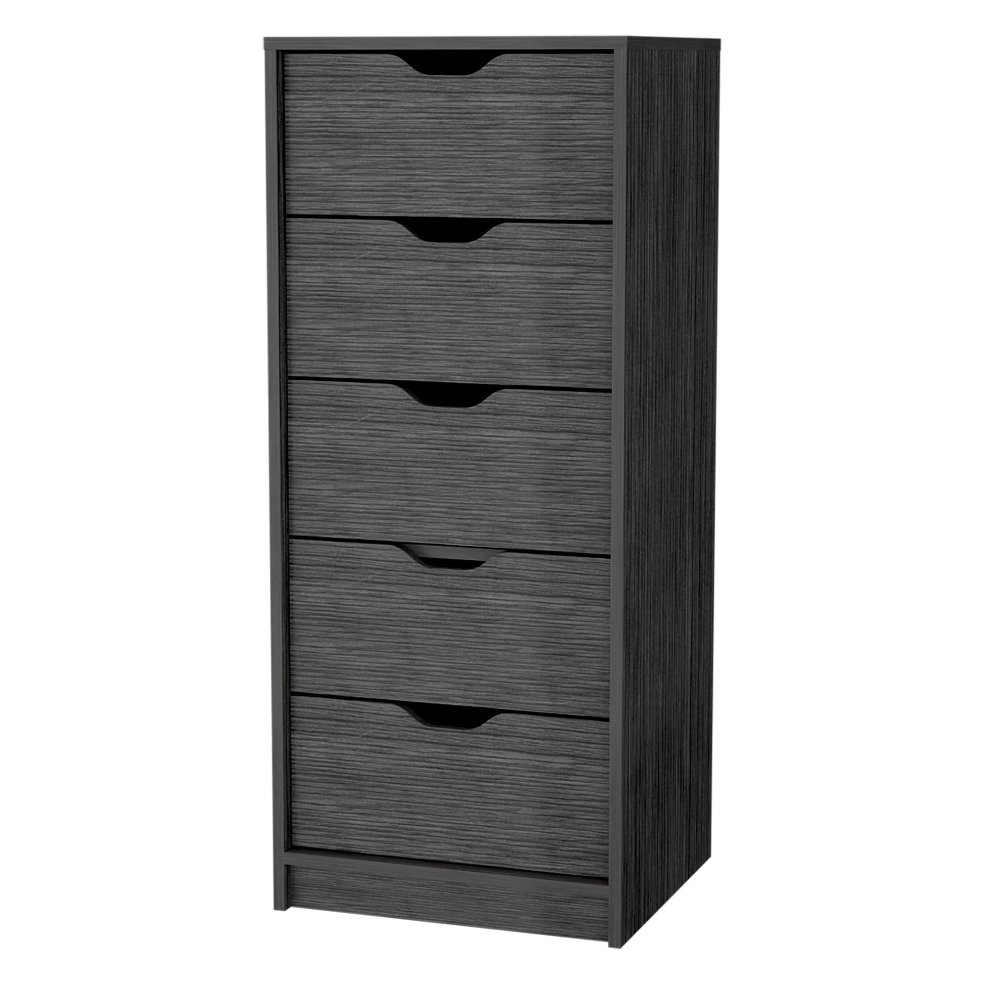 Smokey Oak 5 Narrow Drawer Dresser - Gray Wood for Bedroom