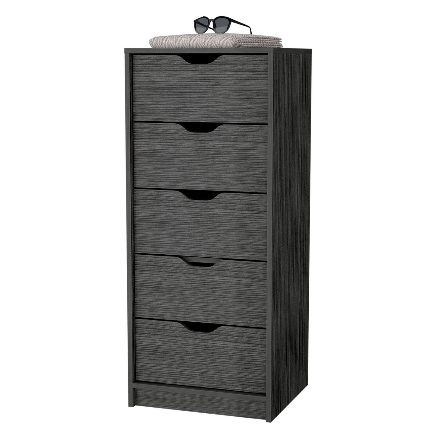 Smokey Oak 5 Narrow Drawer Dresser - Gray Wood for Bedroom