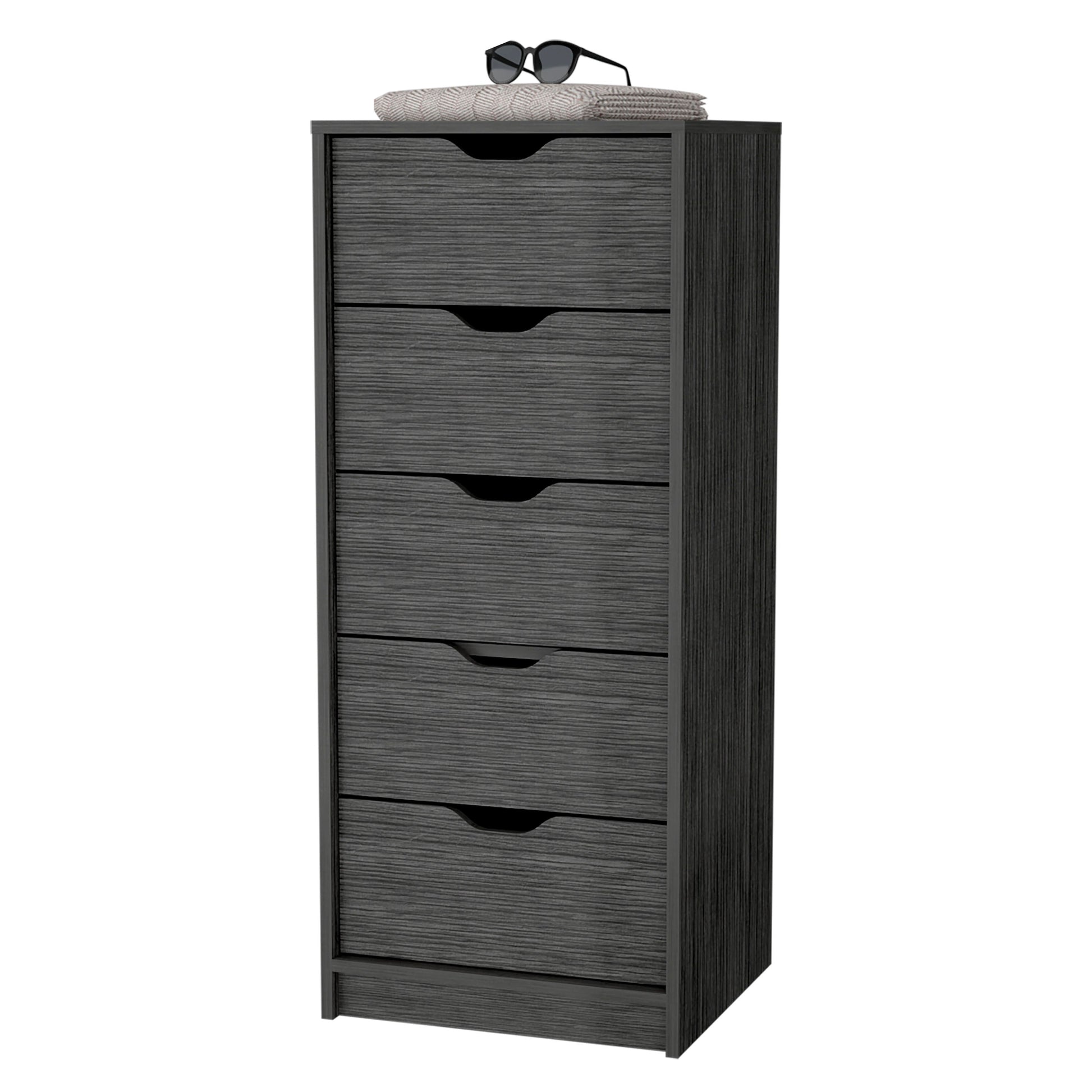 Smokey Oak 5 Narrow Drawer Dresser - Gray Wood for Bedroom