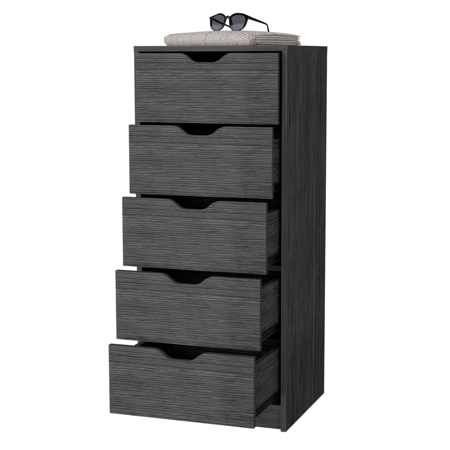 Smokey Oak 5 Narrow Drawer Dresser - Gray Wood for Bedroom