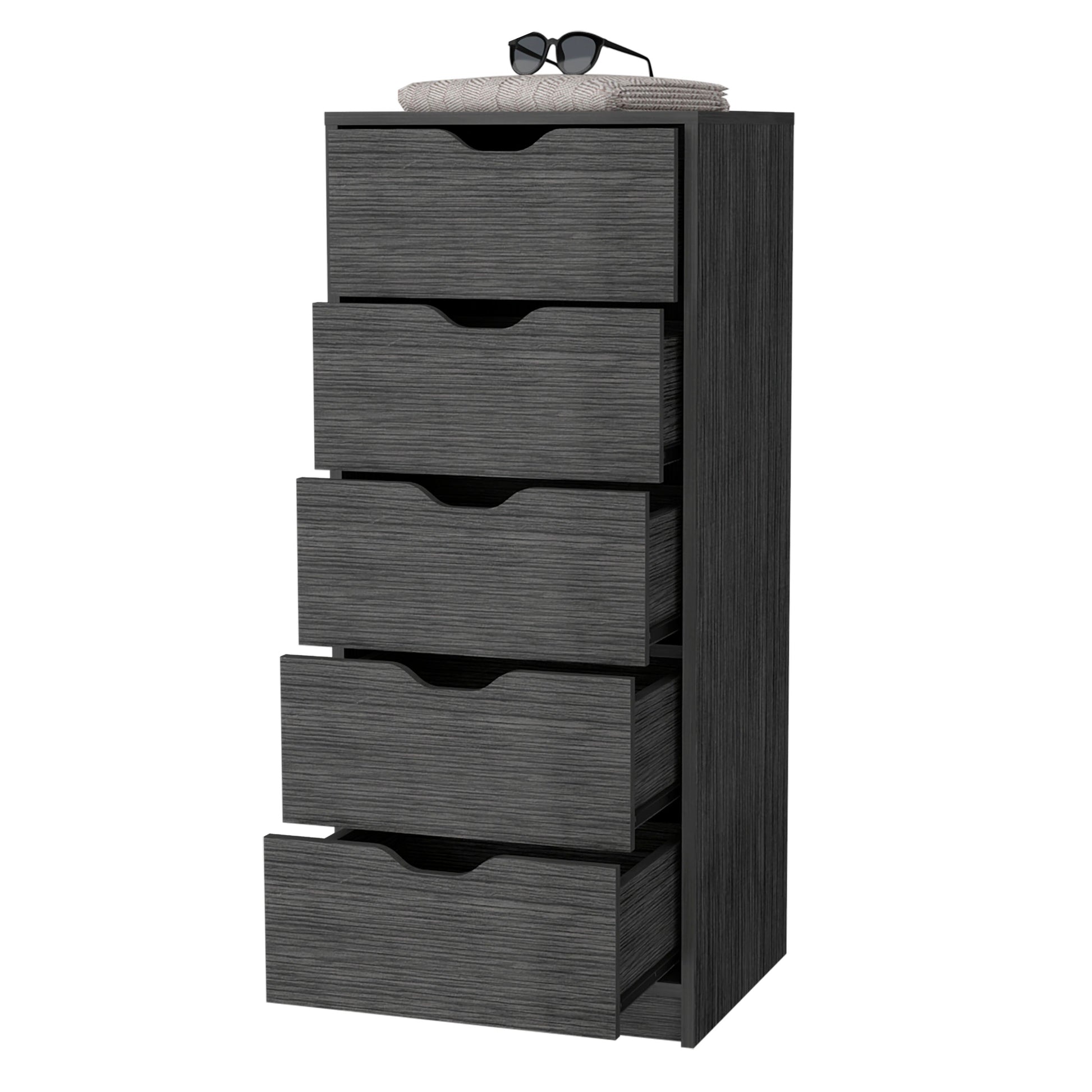 Smokey Oak 5 Narrow Drawer Dresser - Gray Wood for Bedroom