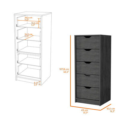 Smokey Oak 5 Narrow Drawer Dresser - Gray Wood for Bedroom