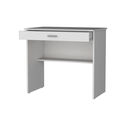 White Storage Desk with Drawer and Shelf - Work From Home Office