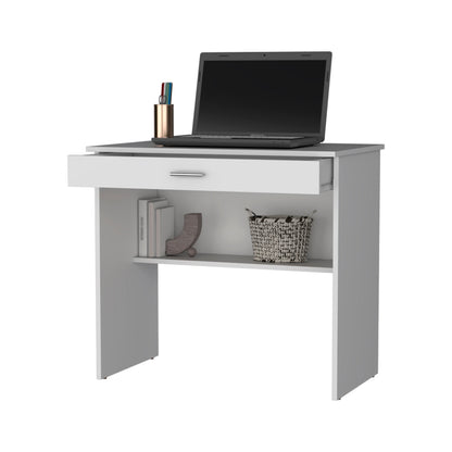 White Storage Desk with Drawer and Shelf - Work From Home Office