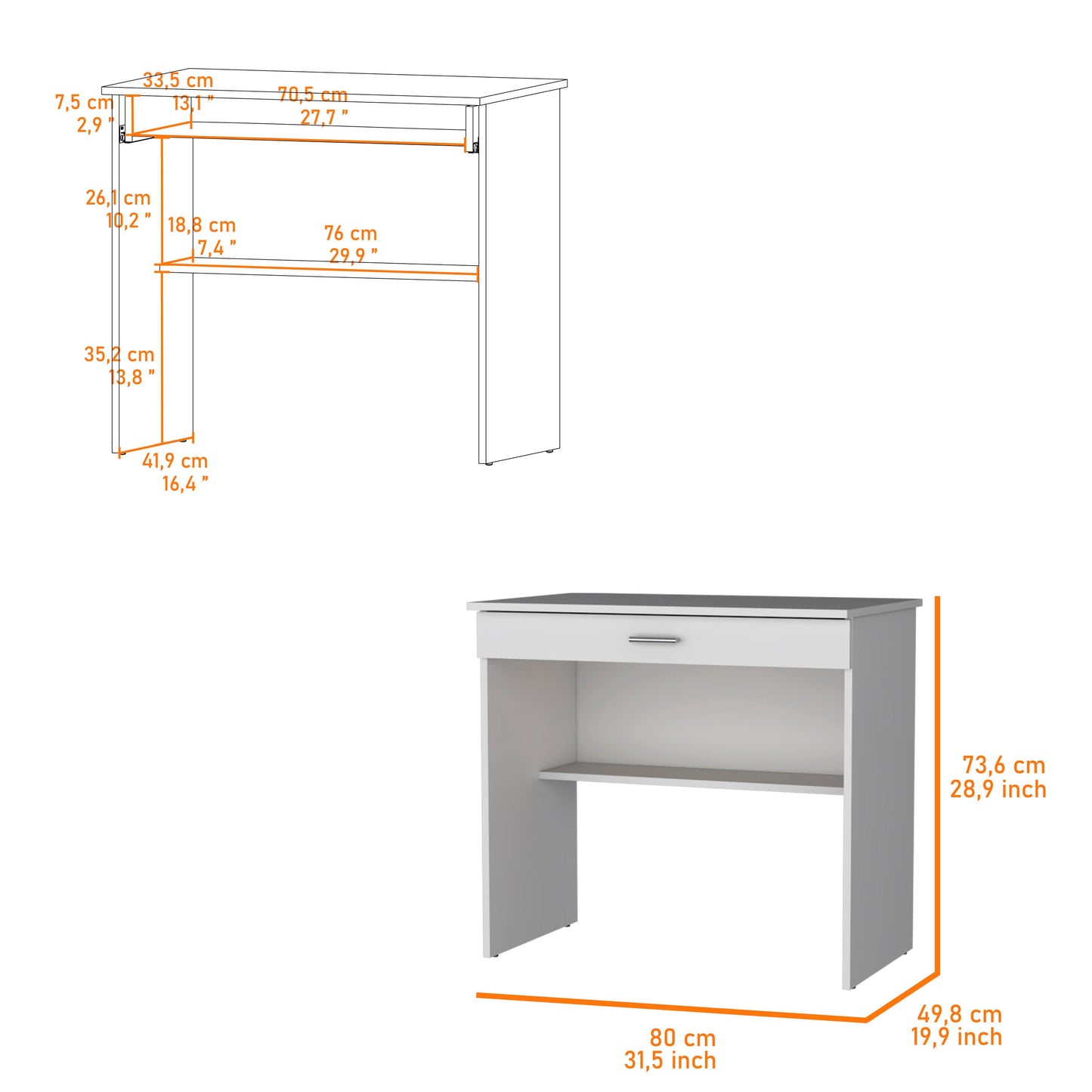 White Storage Desk with Drawer and Shelf - Work From Home Office