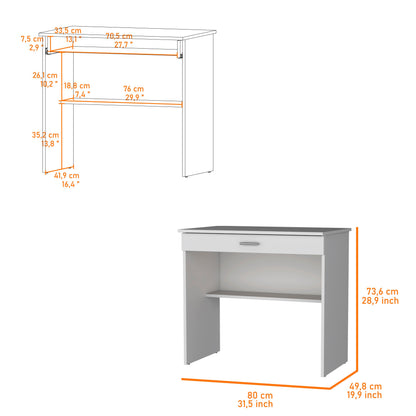 White Storage Desk with Drawer and Shelf - Work From Home Office