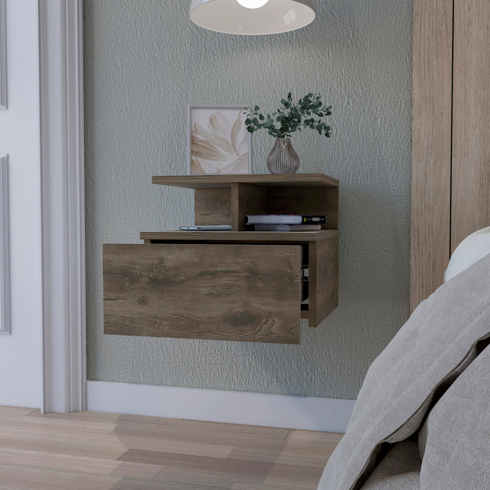 Walnut Floating Nightstand with 1 Drawer for Bedroom