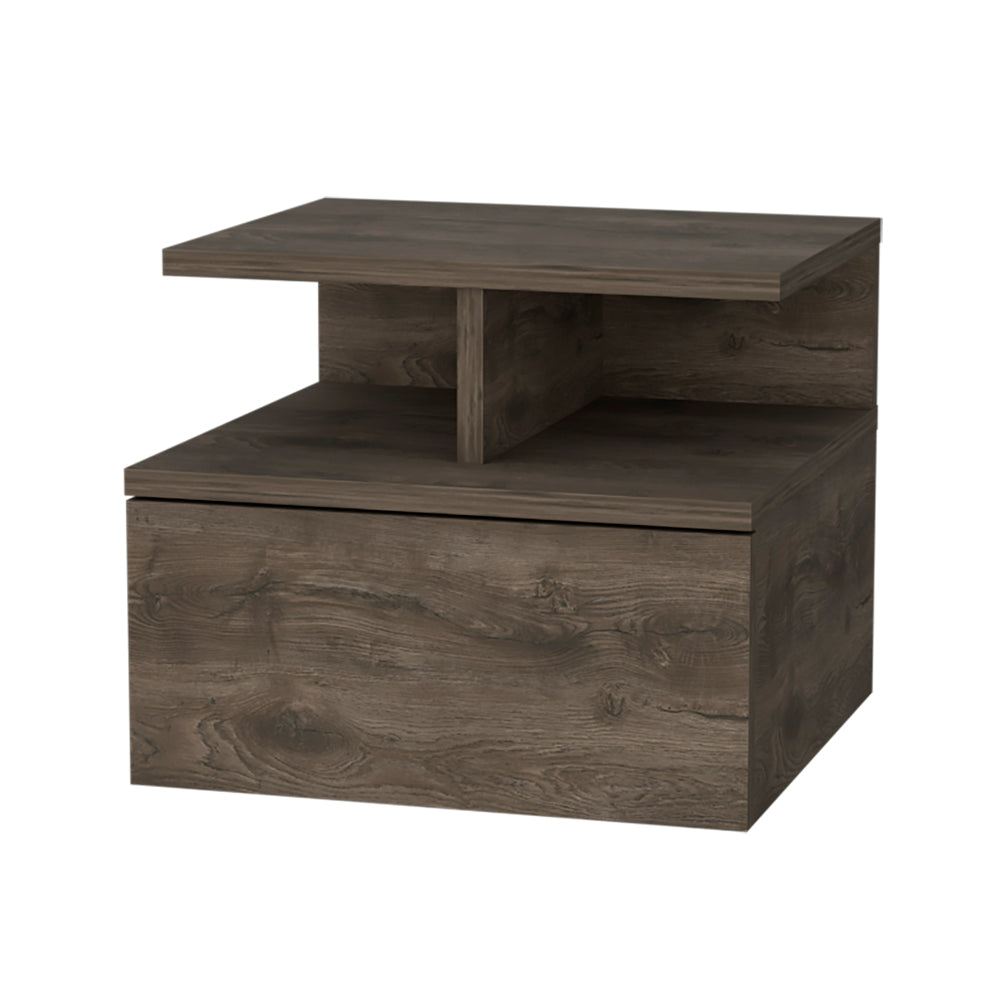 Walnut Floating Nightstand with 1 Drawer for Bedroom