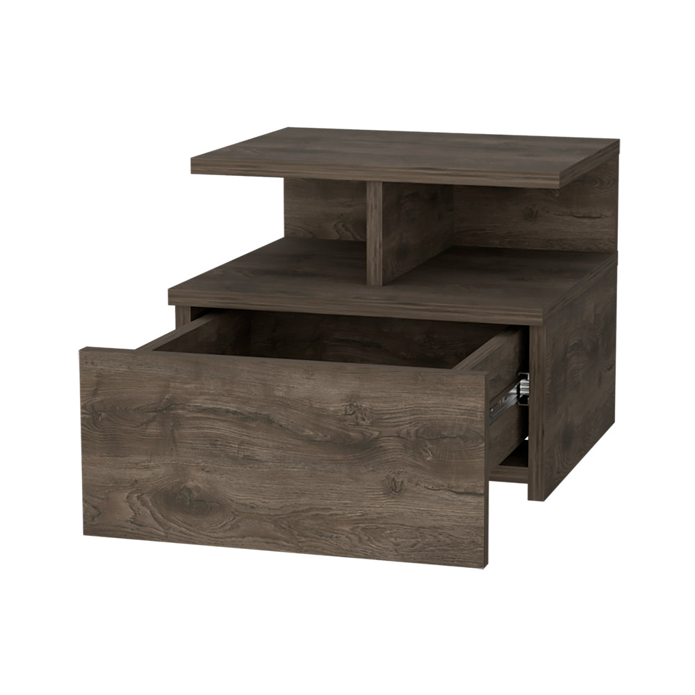 Walnut Floating Nightstand with 1 Drawer for Bedroom