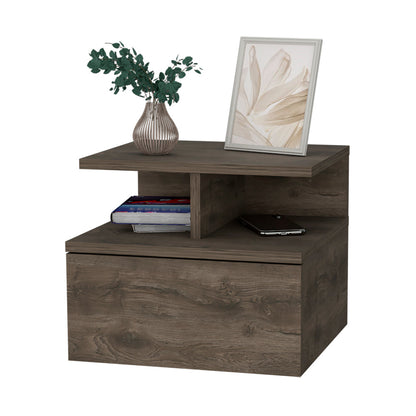 Walnut Floating Nightstand with 1 Drawer for Bedroom