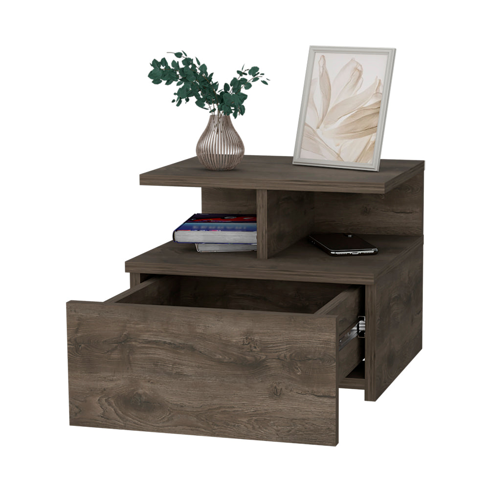 Walnut Floating Nightstand with 1 Drawer for Bedroom
