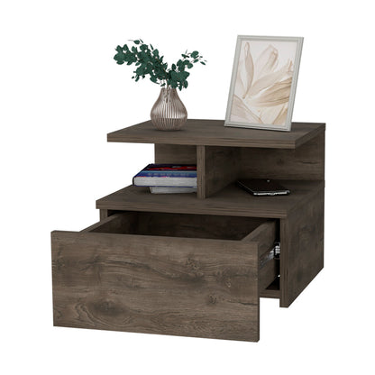 Walnut Floating Nightstand with 1 Drawer for Bedroom