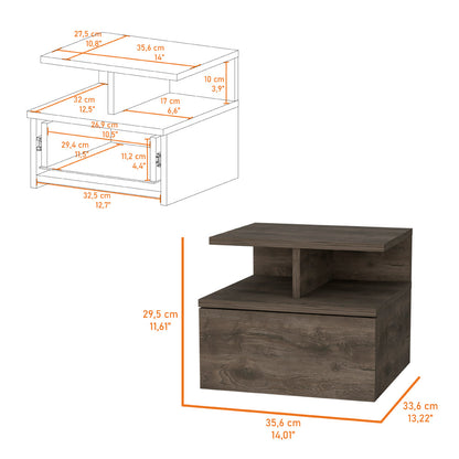 Walnut Floating Nightstand with 1 Drawer for Bedroom