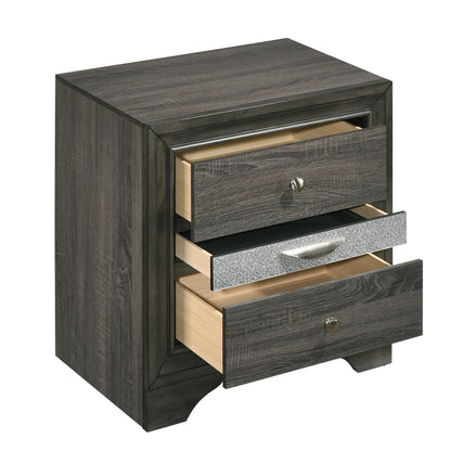 Grey 3-Drawer Nightstand with Storage - Bedroom Furniture