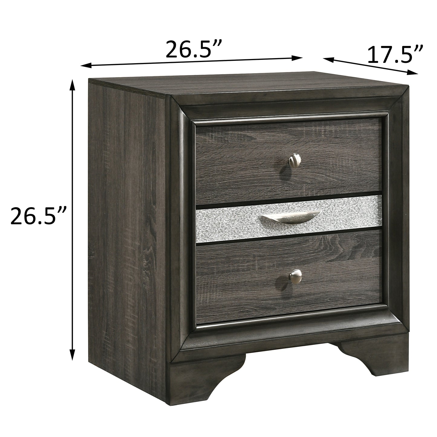 Grey 3-Drawer Nightstand with Storage - Bedroom Furniture