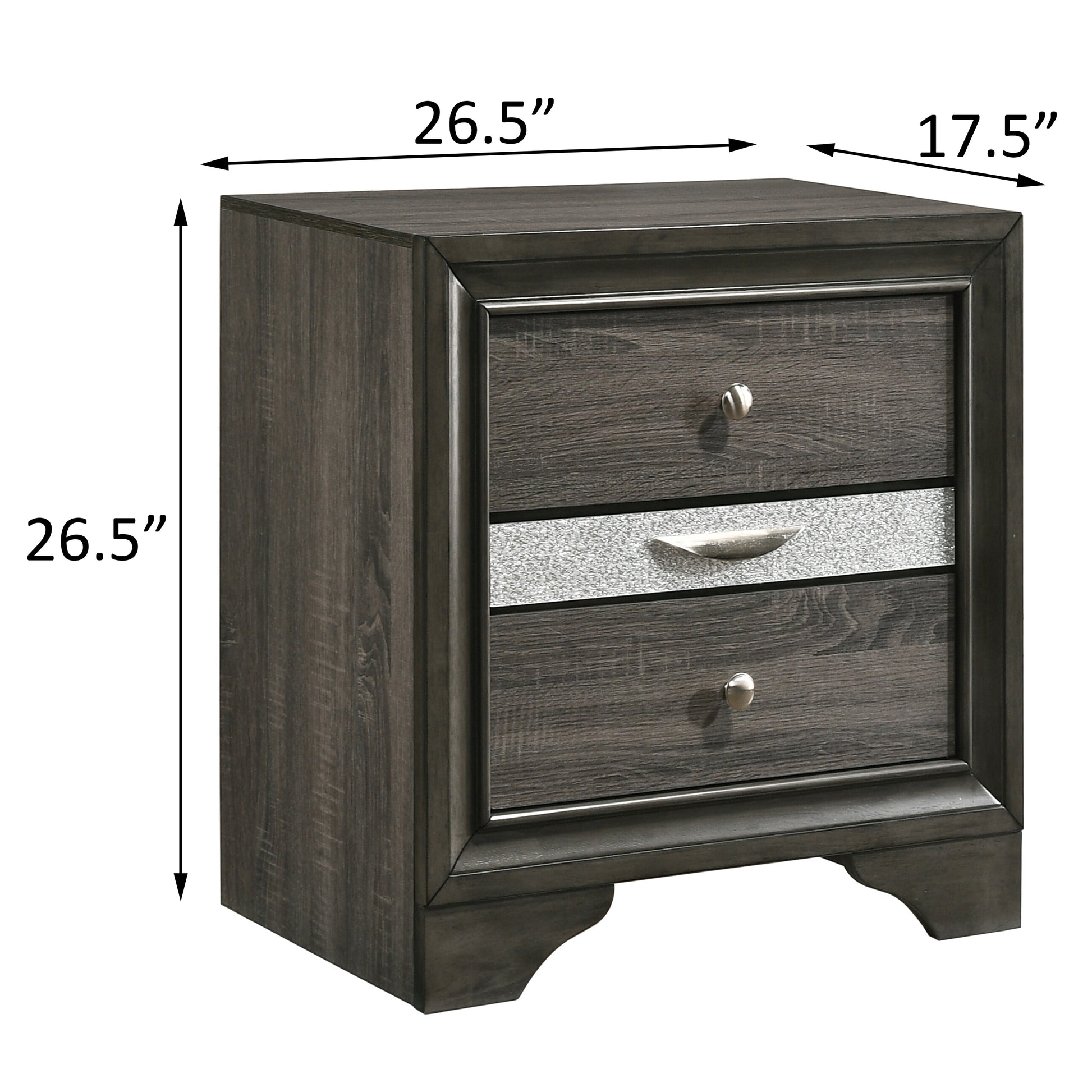 Grey 3-Drawer Nightstand with Storage - Bedroom Furniture