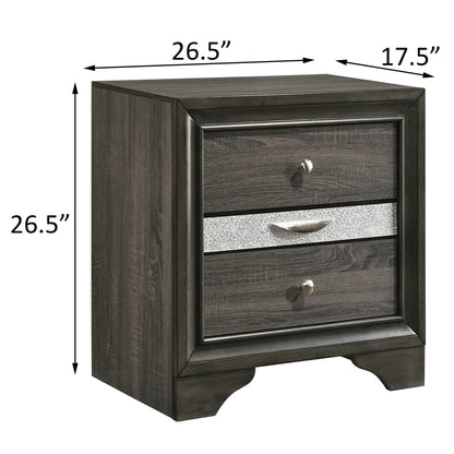 Grey 3-Drawer Nightstand with Storage - Bedroom Furniture