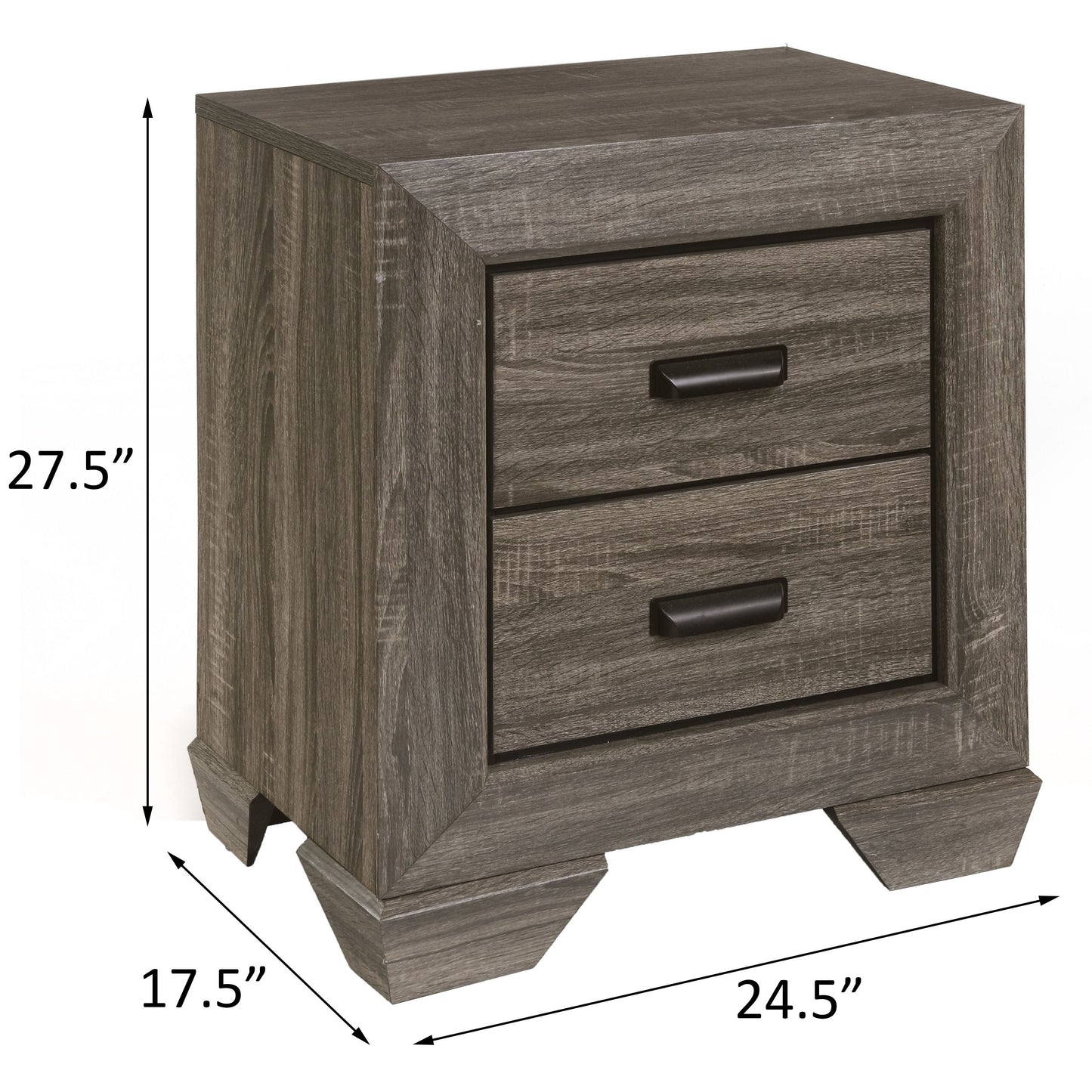 Brown Rustic Rectangle Nightstand with 2 Drawers