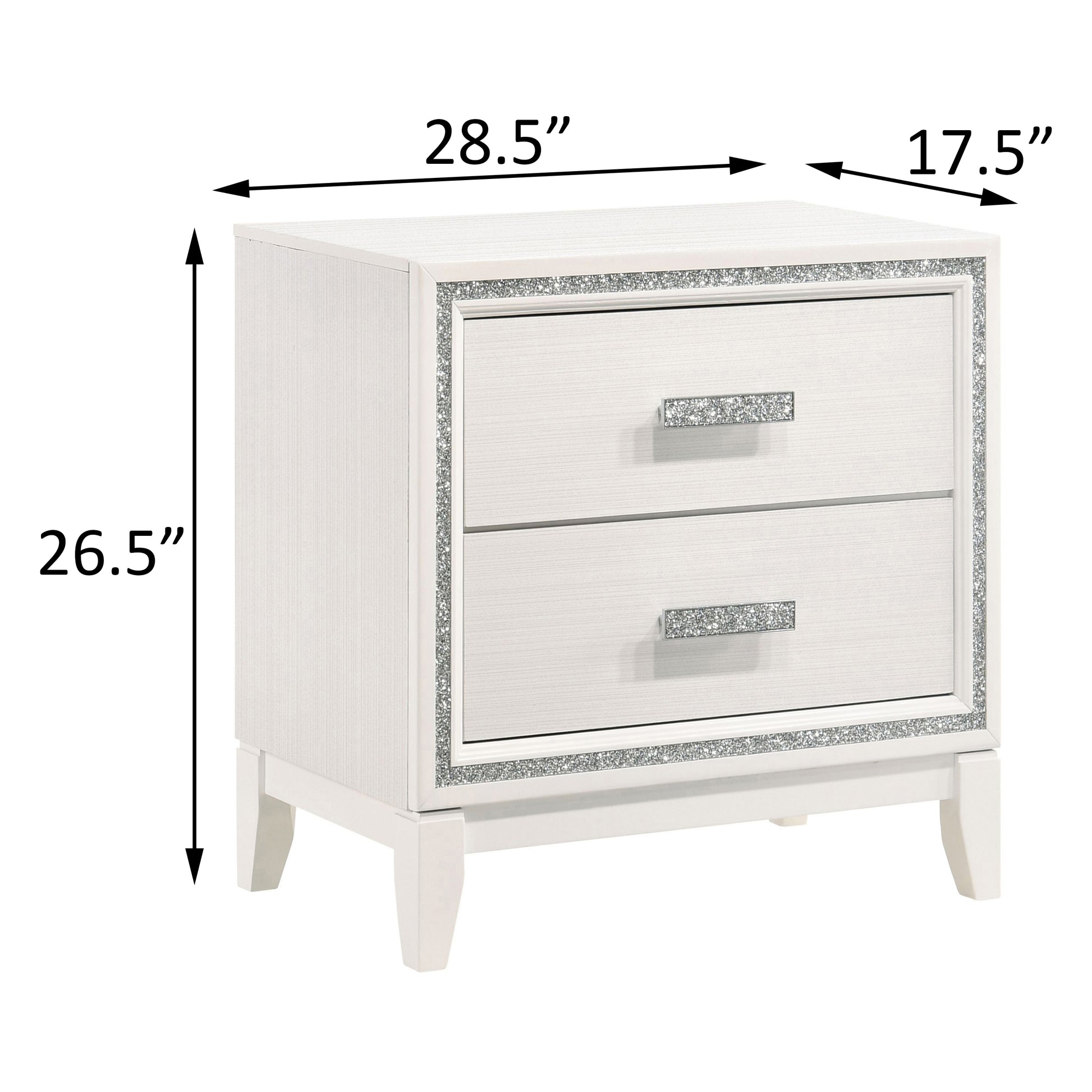 White Rectangle 2 Drawer Nightstand for Bedroom