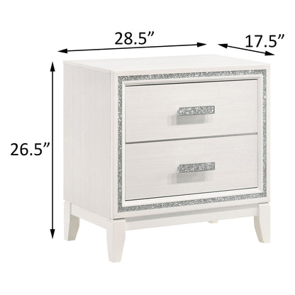 White Rectangle 2 Drawer Nightstand for Bedroom