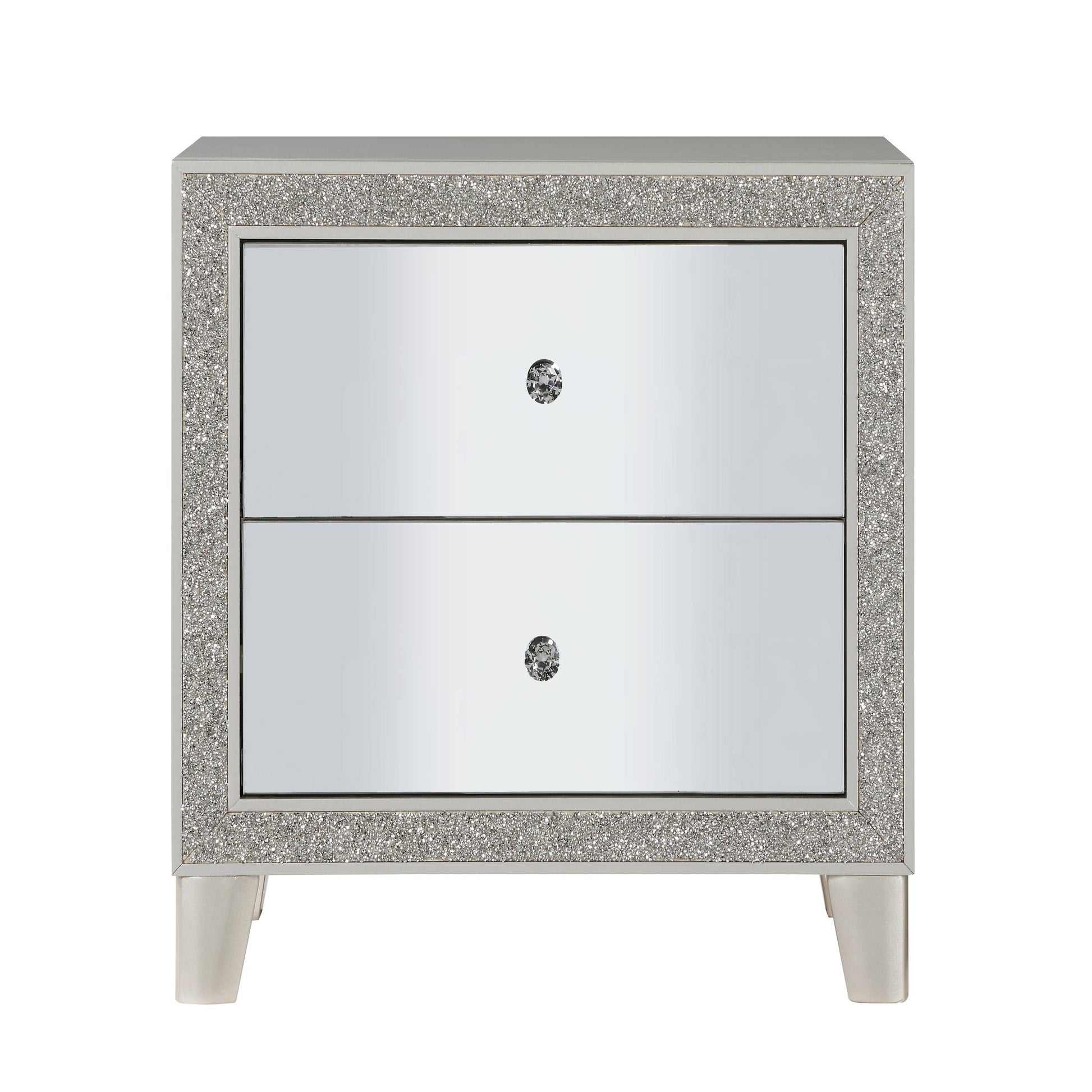 Champagne 2-Drawer Mirrored Nightstand - Bedroom Storage