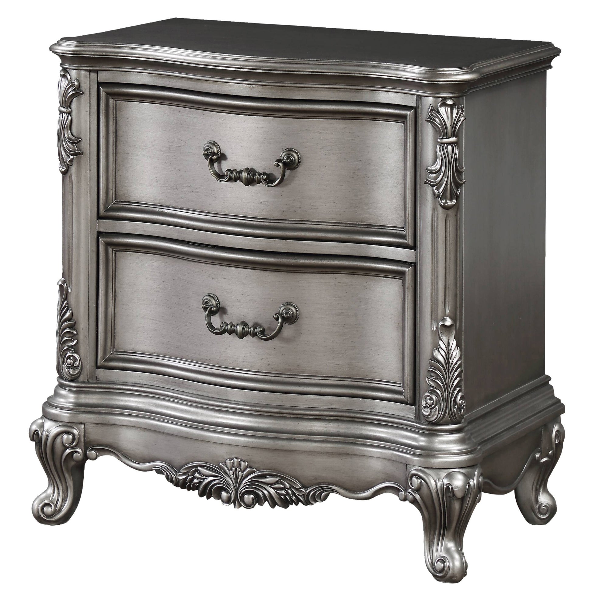 Antique Gray Rectangle Nightstand with 2 Drawers for Bedroom